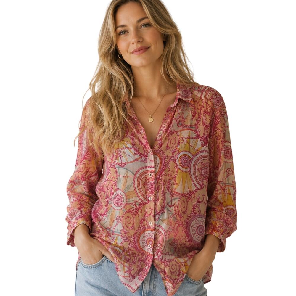 Jane & Delancey Nautical Baroque Button Top Womens Large Linen Blend Tassels